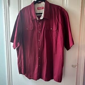 Wrangler Shirt Mens 3XL Burgundy Red Pocket Button Up Short Sleeve Cotton